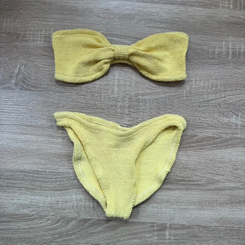 Hunza G Jean Bikini Set Yellow Swim Crinkle Two Piece Top Strapless Bandeau
